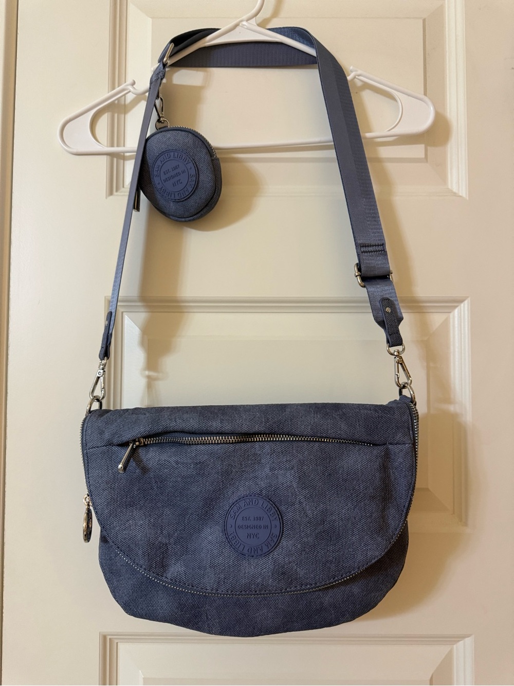Sam & Libby Denim Blue Canvas Crossbody with Detachable Coin Pouch